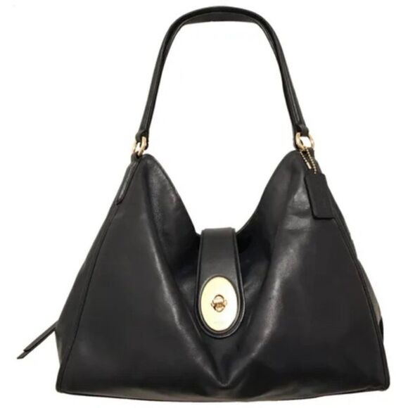 Coach Madison Carlyle Large Black Leather Turn Lock  Shoulder Bag 32221 - Picture 1 of 14